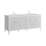 Myrrin 72" Double Vanity, Bright White w/ 3 CM Ethereal Noctis Silestone Top w/FreePower Wireless Charger