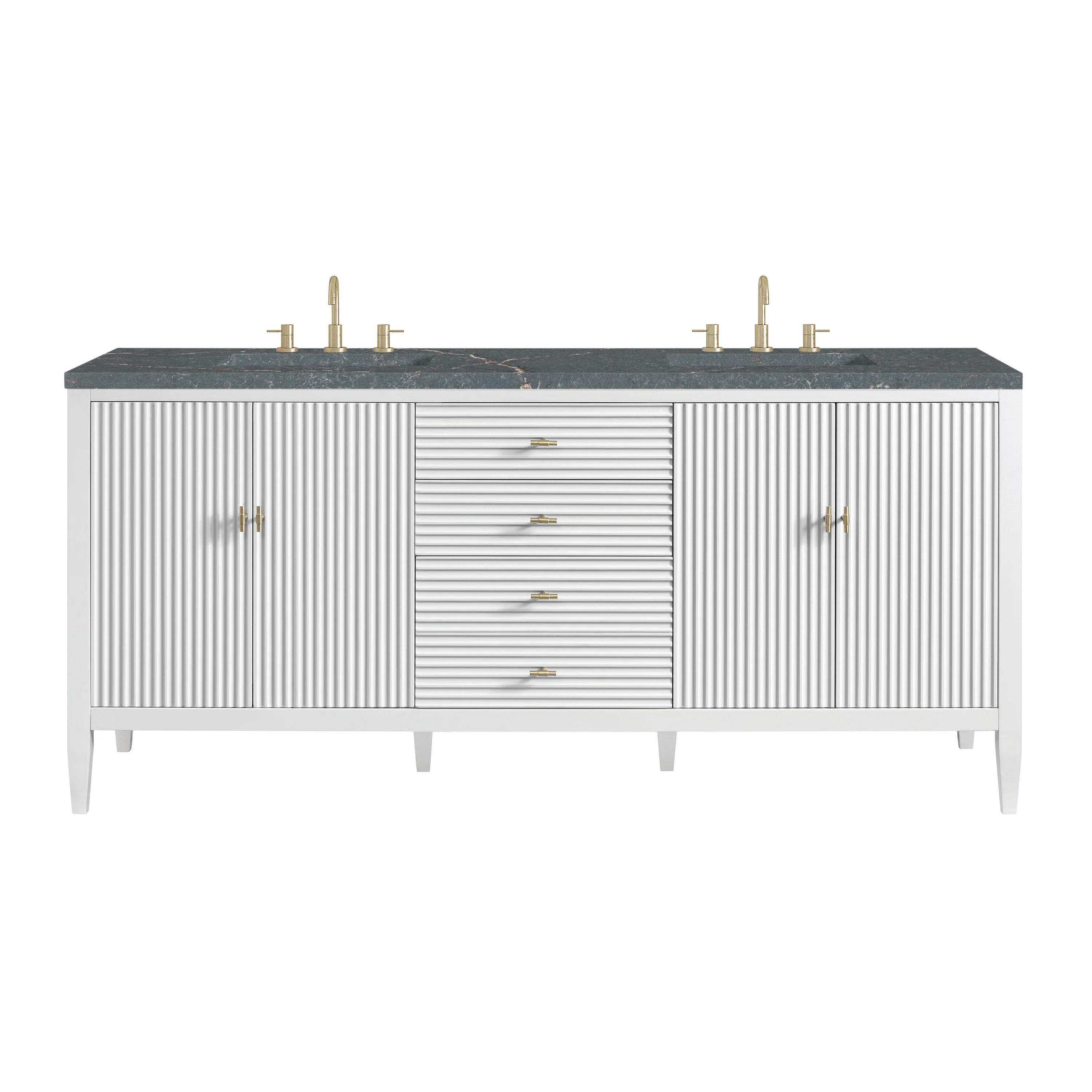 Myrrin 72" Double Vanity, Bright White w/ 3 CM Parisien Bleu Silestone Top w/FreePower Wireless Charger