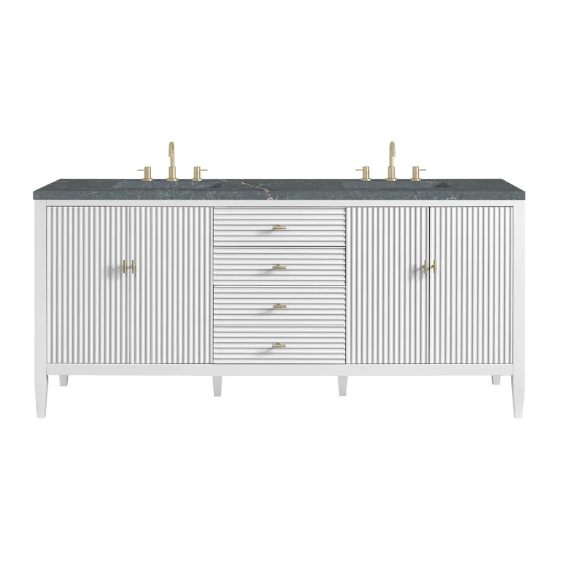 Myrrin 72" Double Vanity, Bright White w/ 3 CM Parisien Bleu Silestone Top w/FreePower Wireless Charger