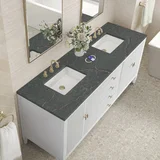 Myrrin 72" Double Vanity, Bright White w/ 3 CM Parisien Bleu Silestone Top w/FreePower Wireless Charger