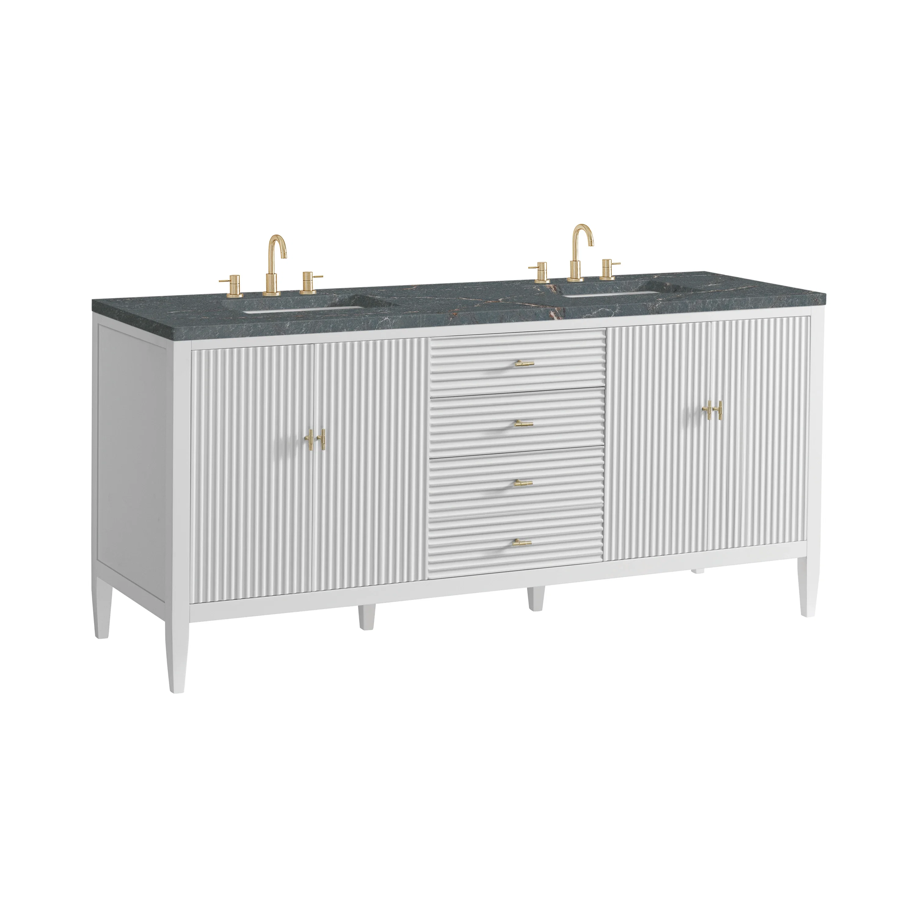 Myrrin 72" Double Vanity, Bright White w/ 3 CM Parisien Bleu Silestone Top w/FreePower Wireless Charger