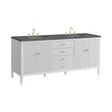 Myrrin 72" Double Vanity, Bright White w/ 3 CM Parisien Bleu Silestone Top w/FreePower Wireless Charger