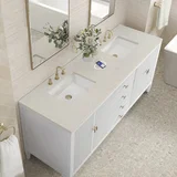 Myrrin 72" Vanity, Bright White, w/ 3 CM Siberian Silestone Top w/FreePower Wireless Charger