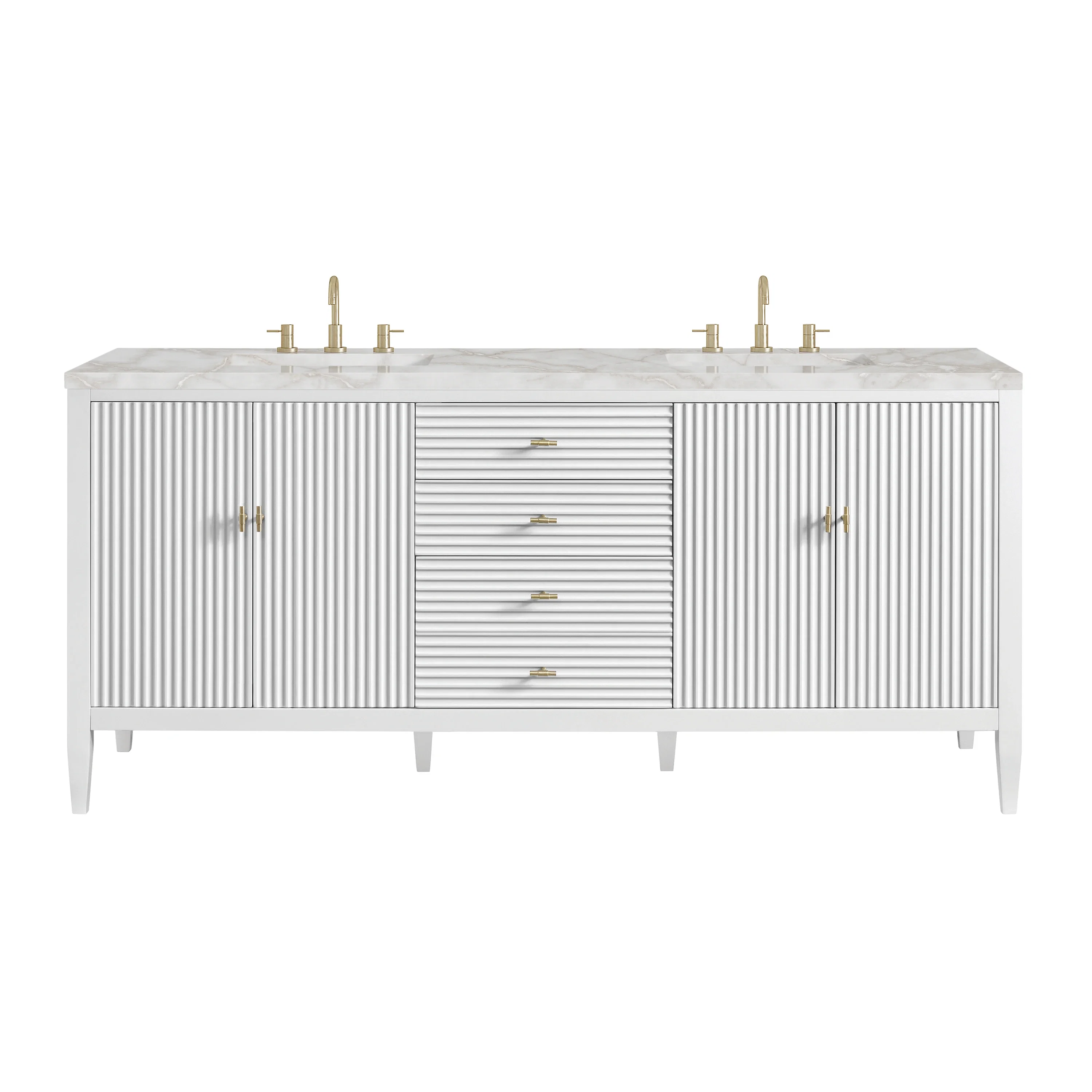 Myrrin 72" Double Vanity, Bright White w/ 3 CM Victorian Silver Silestone Top w/FreePower Wireless Charger