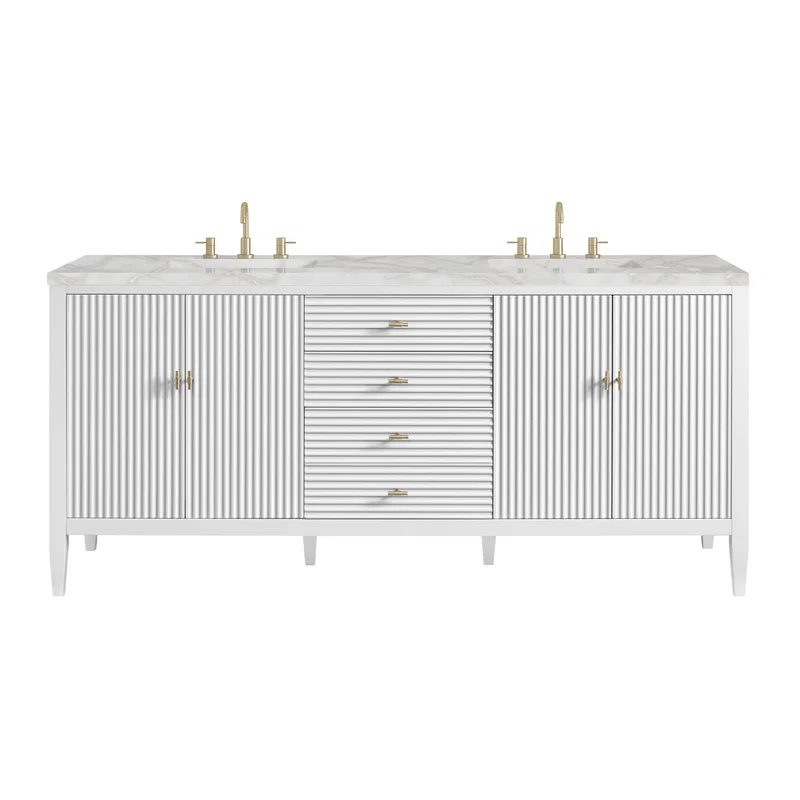 Myrrin 72" Double Vanity, Bright White w/ 3 CM Victorian Silver Silestone Top w/FreePower Wireless Charger