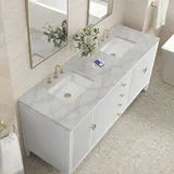 Myrrin 72" Double Vanity, Bright White w/ 3 CM Victorian Silver Silestone Top w/FreePower Wireless Charger