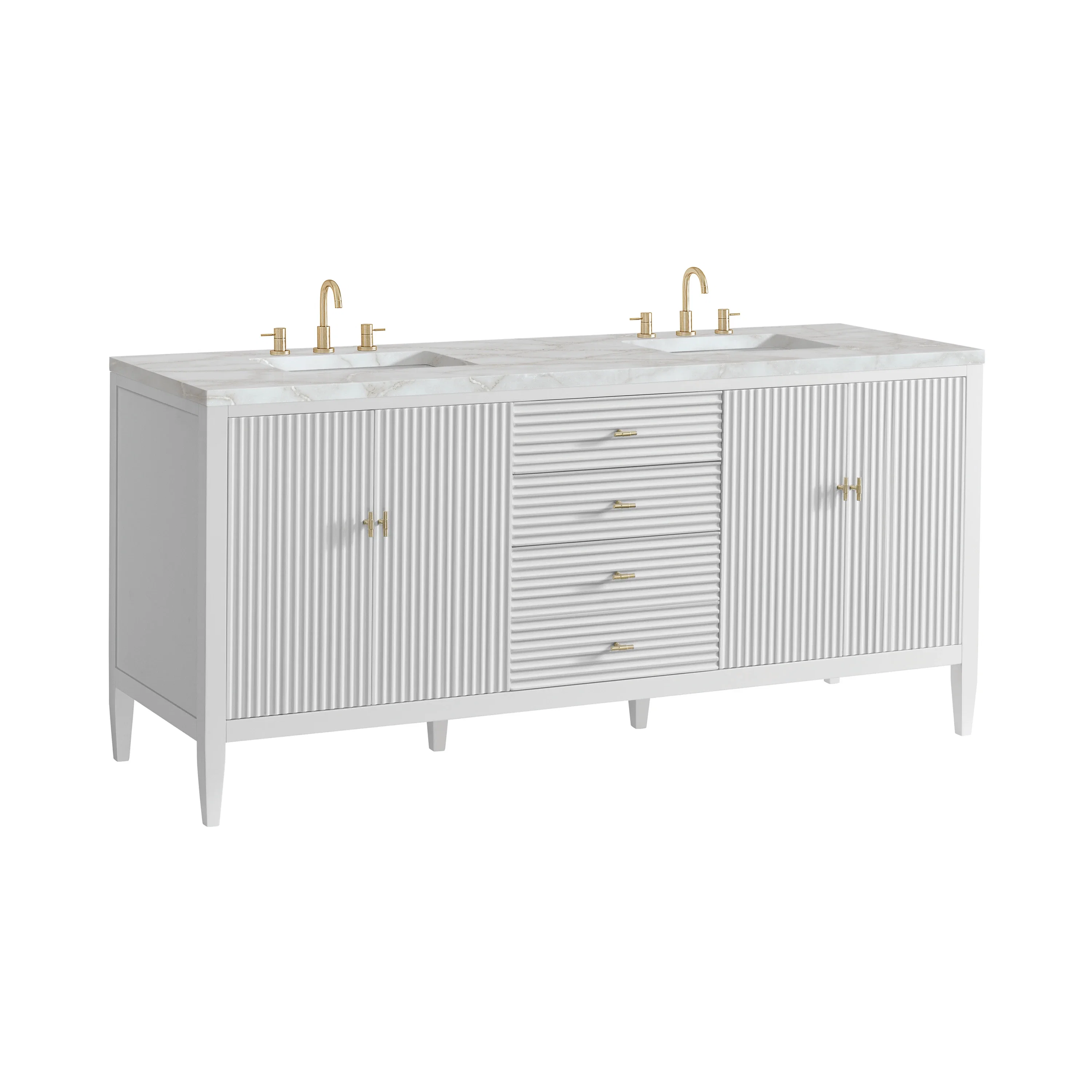 Myrrin 72" Double Vanity, Bright White w/ 3 CM Victorian Silver Silestone Top w/FreePower Wireless Charger