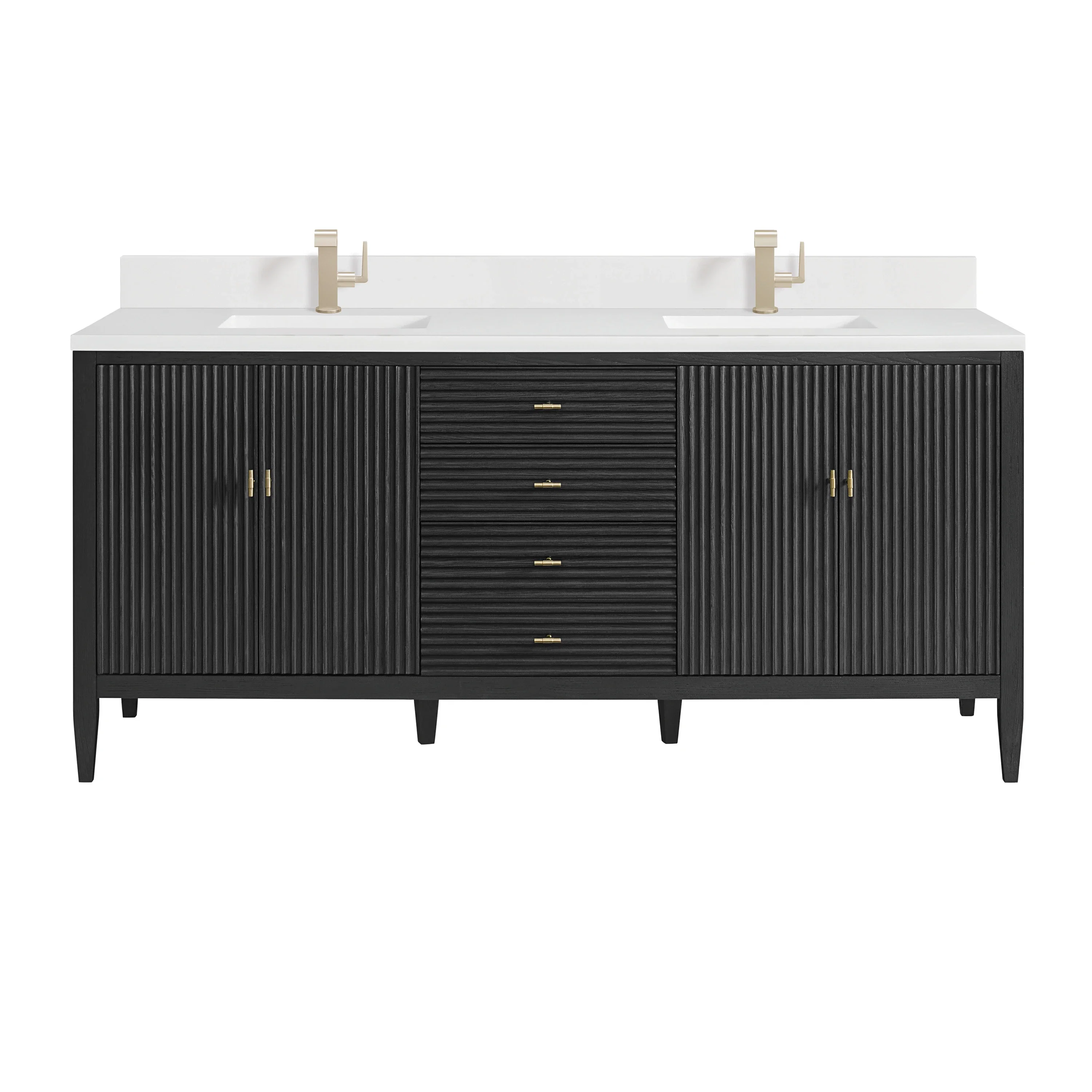 Myrrin 72" Vanity, Carbon Oak w/ Single Hole 3 CM White Zeus Silestone Top & Backsplash