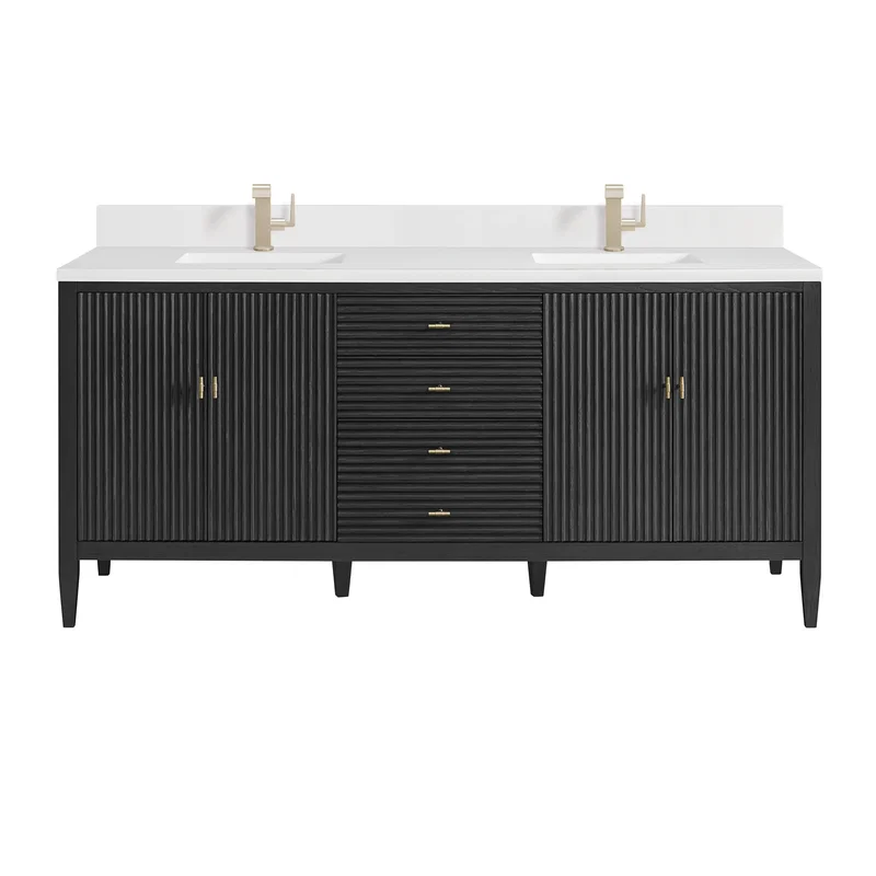 Myrrin 72" Vanity, Carbon Oak w/ Single Hole 3 CM White Zeus Silestone Top & Backsplash