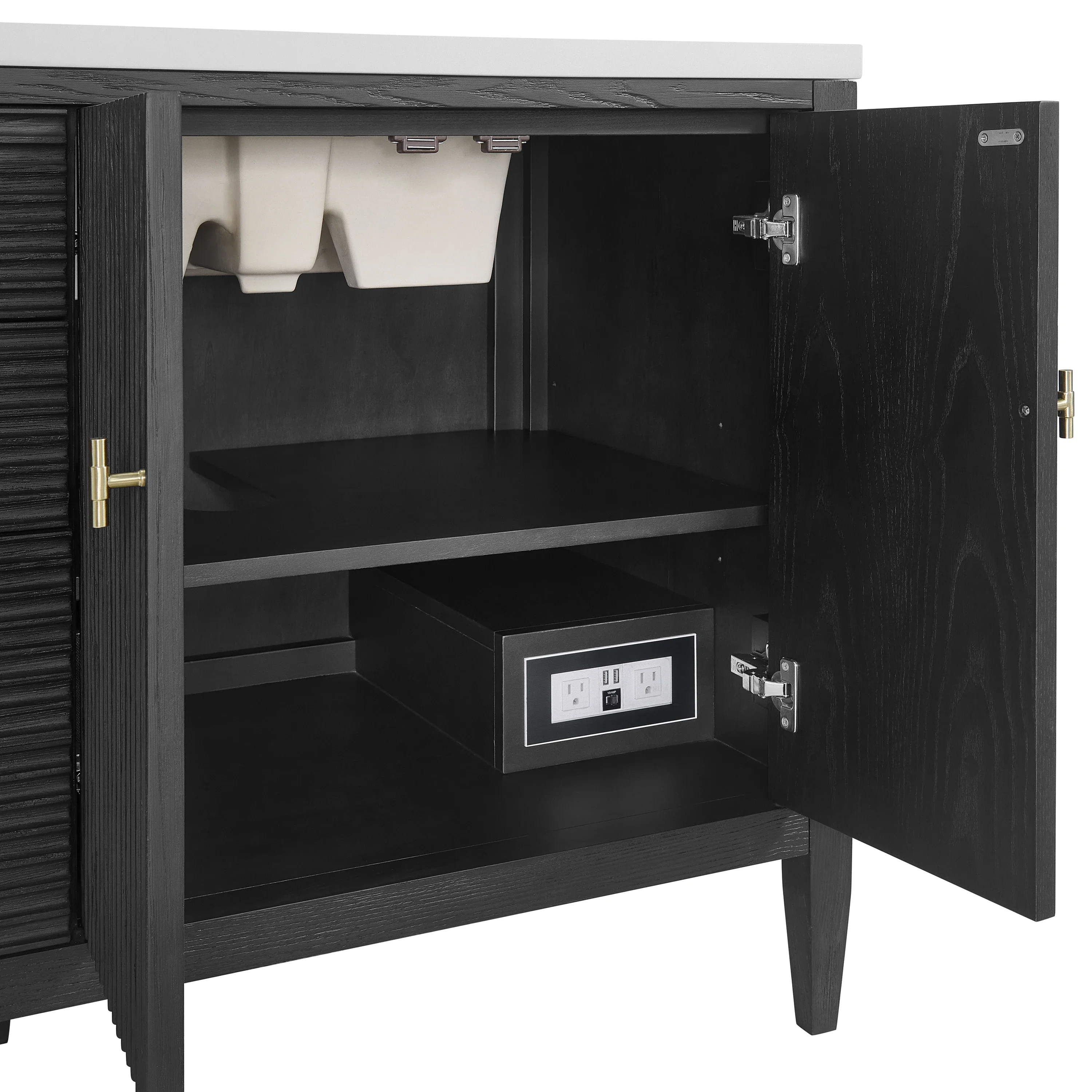 Myrrin 72" Vanity, Carbon Oak w/ Single Hole 3 CM White Zeus Silestone Top & Backsplash