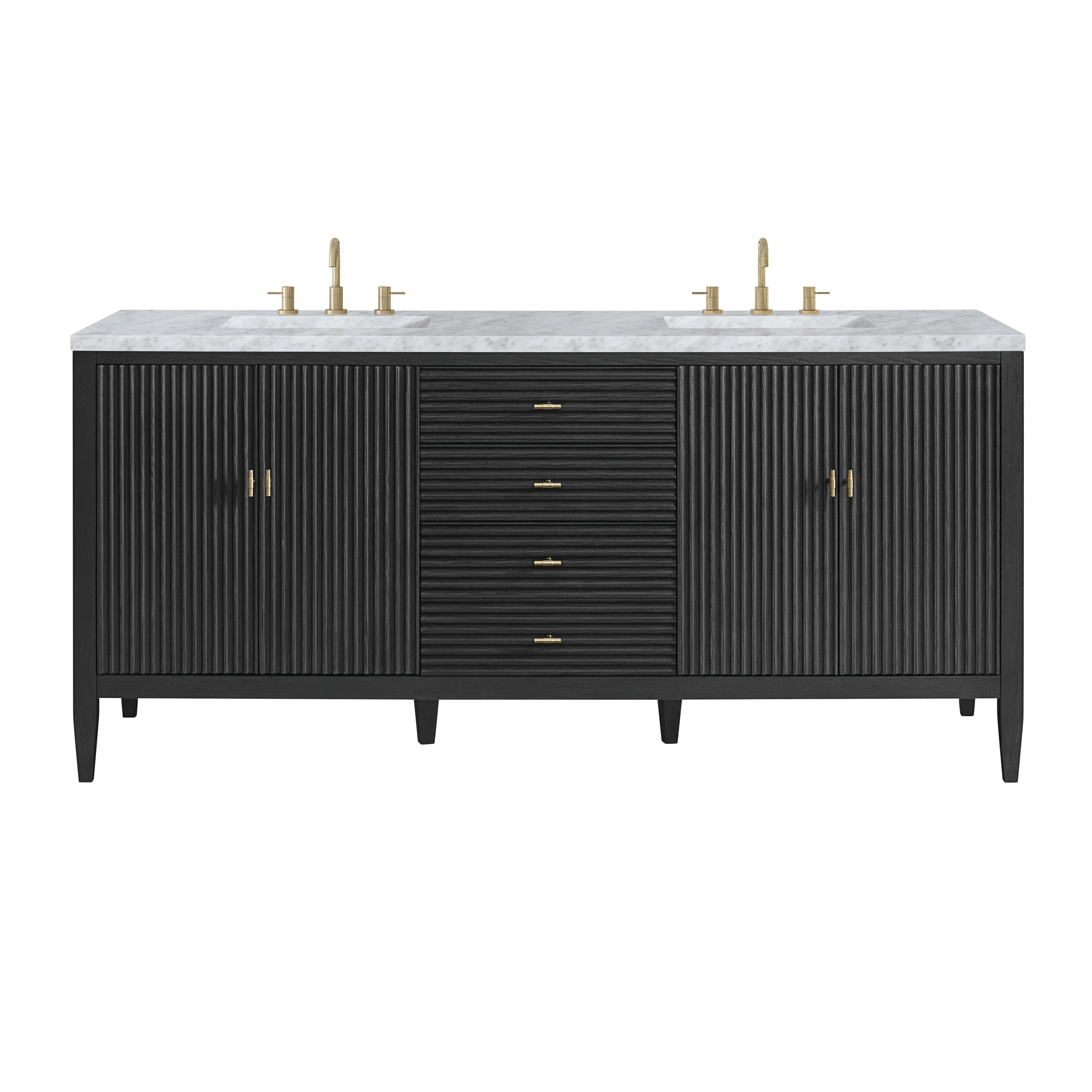 Myrrin 72" Double Vanity, Carbon Oak w/ 3 CM Carrara White Marble Top