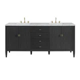 Myrrin 72" Double Vanity, Carbon Oak w/ 3 CM Carrara White Marble Top