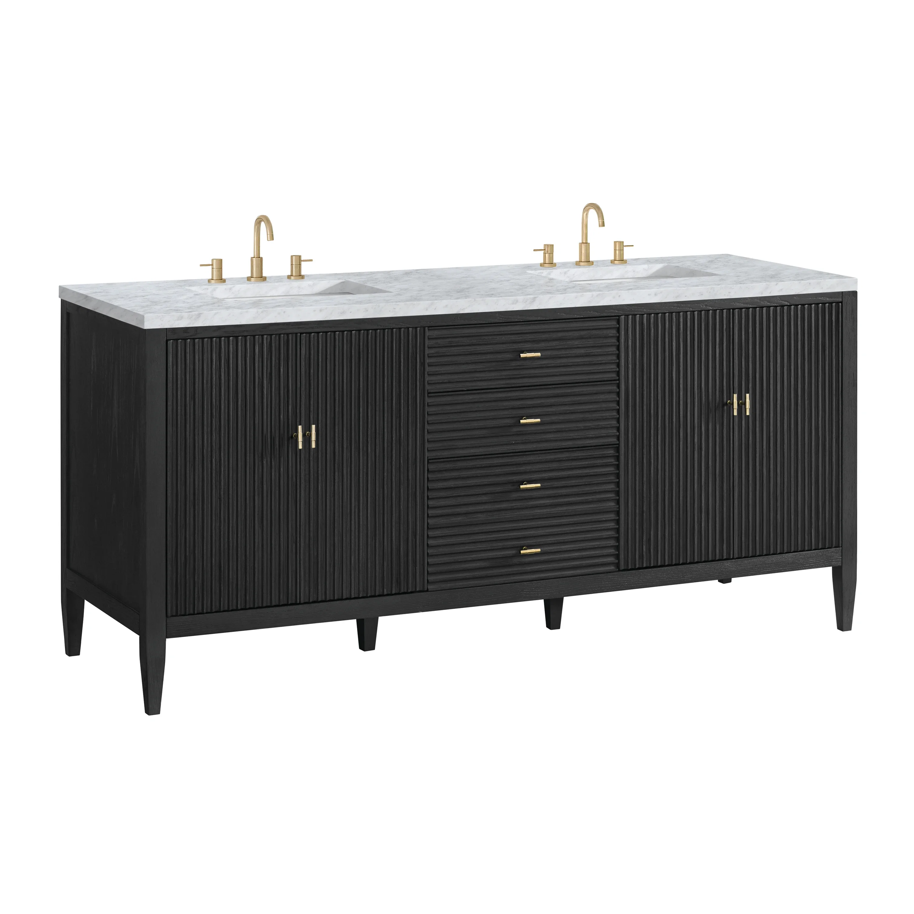 Myrrin 72" Double Vanity, Carbon Oak w/ 3 CM Carrara White Marble Top