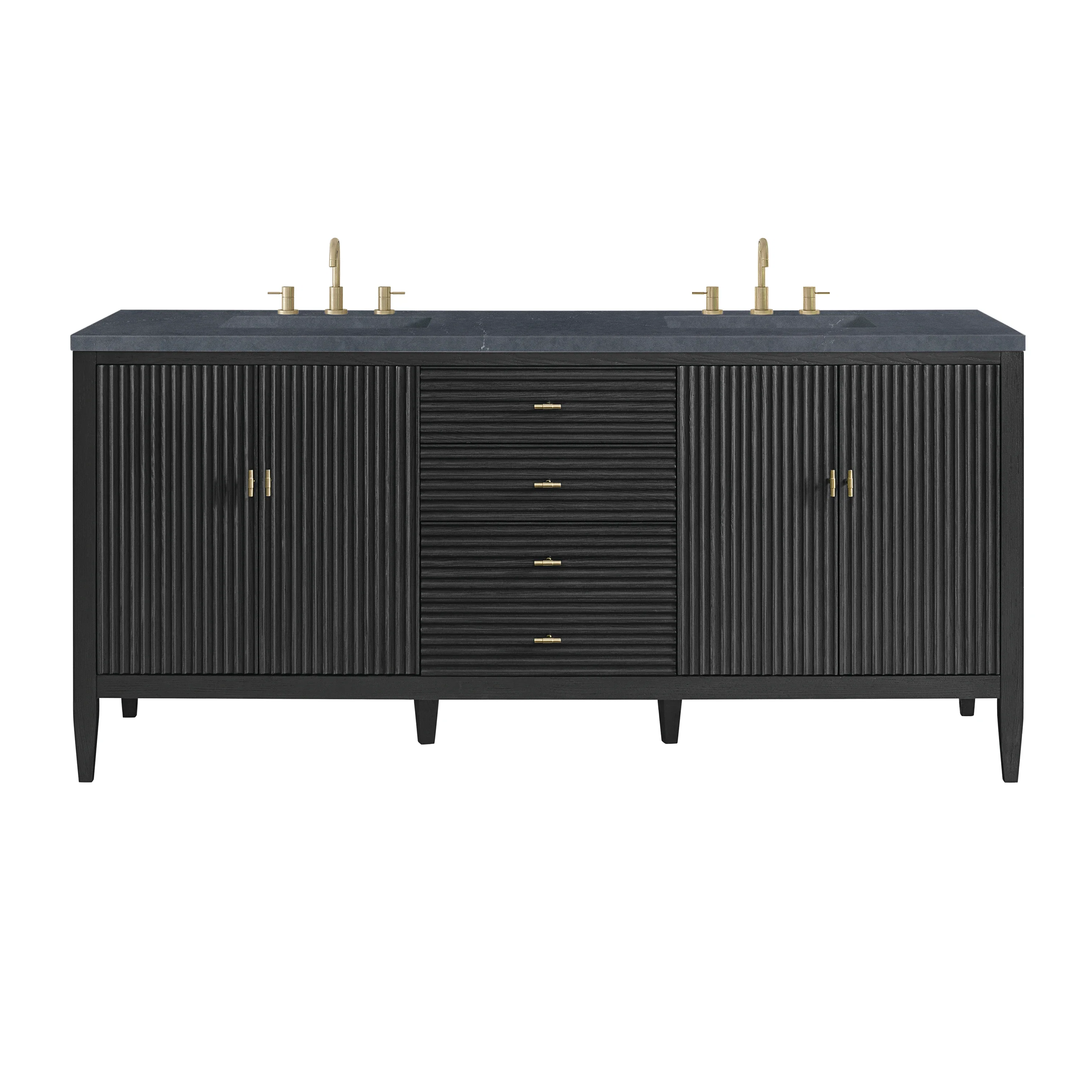 Myrrin 72" Double Vanity, Carbon Oak w/ 3 CM Charcoal Soapstone Silestone Top
