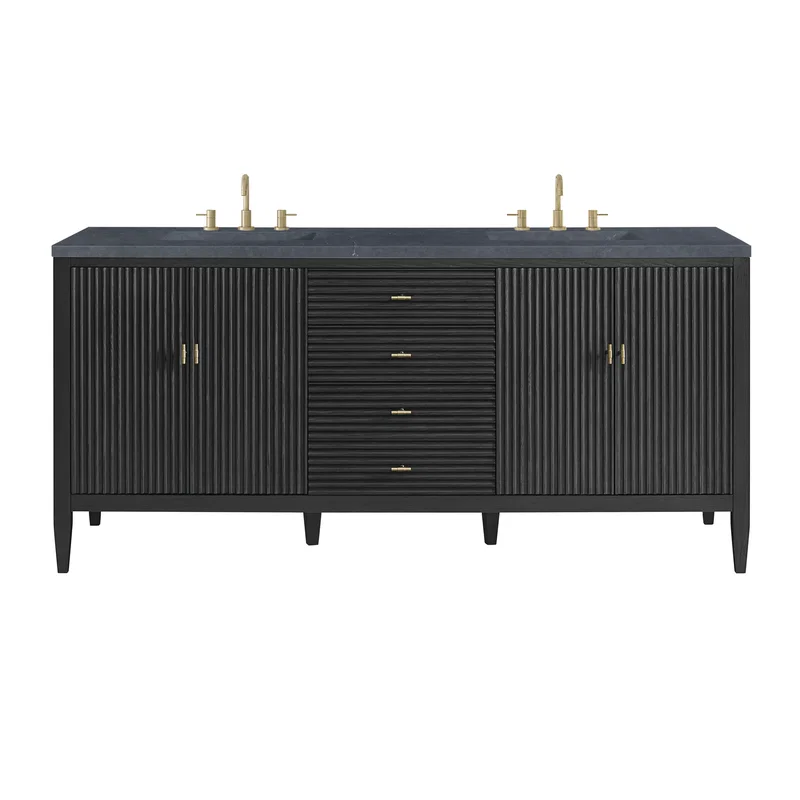 Myrrin 72" Double Vanity, Carbon Oak w/ 3 CM Charcoal Soapstone Silestone Top