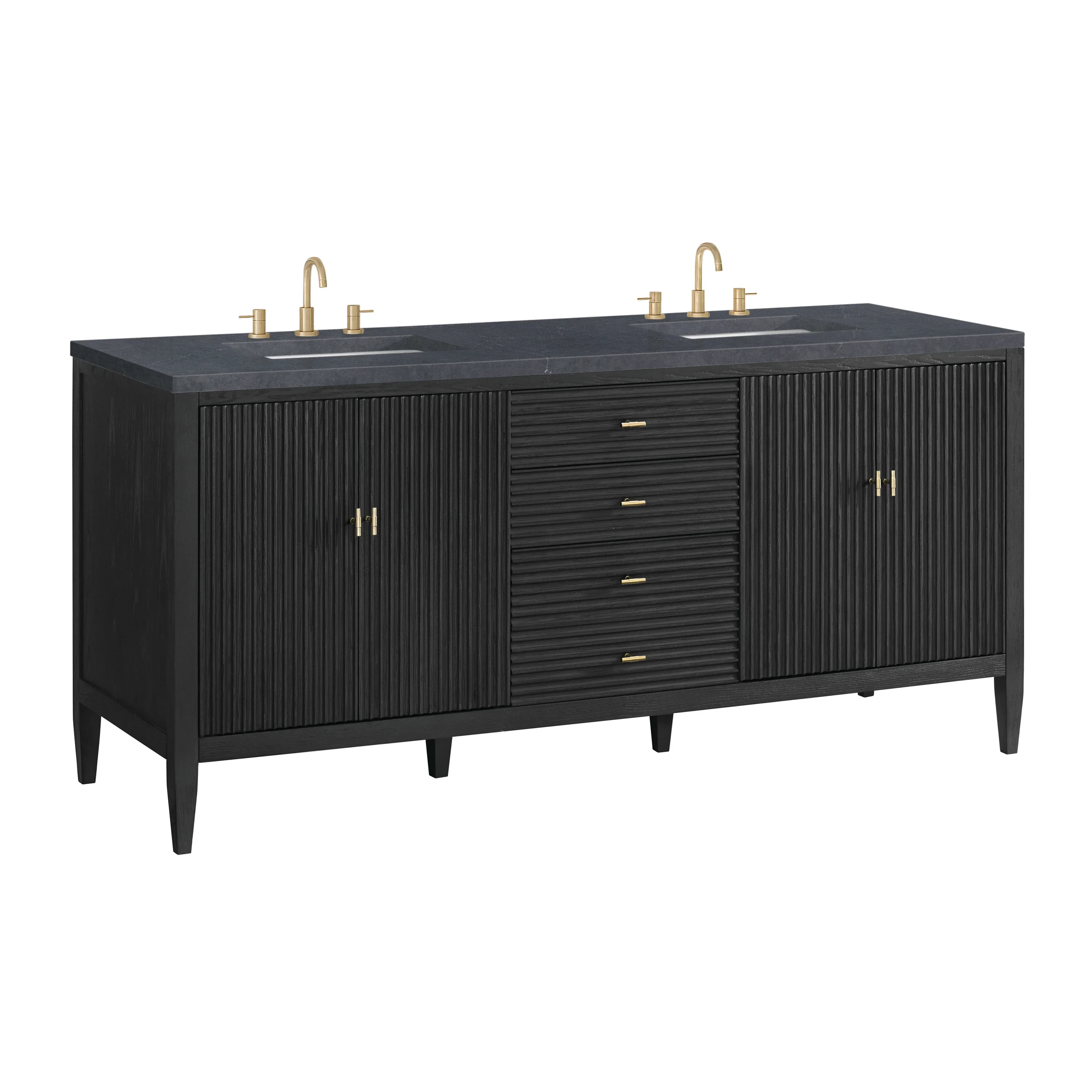Myrrin 72" Double Vanity, Carbon Oak w/ 3 CM Charcoal Soapstone Silestone Top