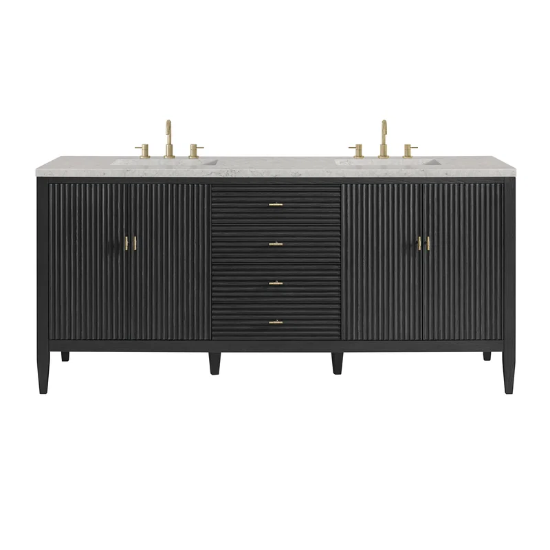 Myrrin 72" Double Vanity, Carbon Oak w/ 3 CM Eternal Jasmine Pearl Silestone Top