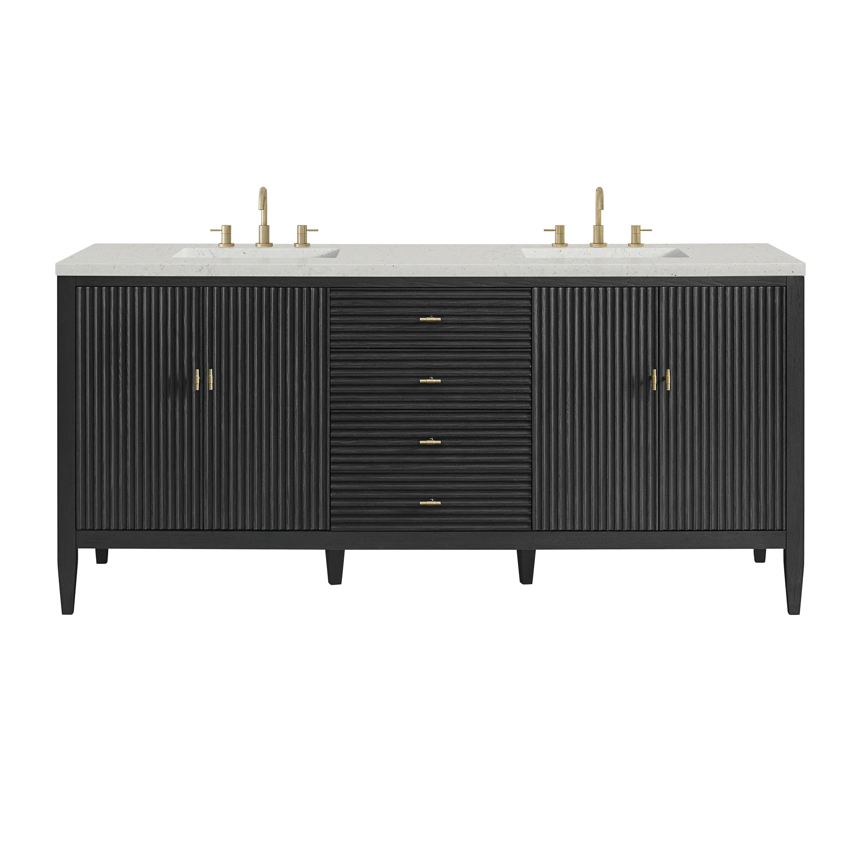 Myrrin 72" Double Vanity, Carbon Oak w/ 3 CM Lime Delight Silestone Top