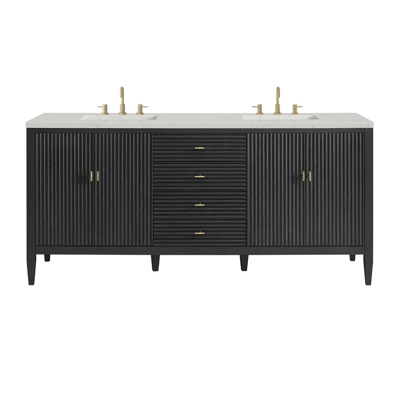 Myrrin 72" Double Vanity, Carbon Oak w/ 3 CM Lime Delight Silestone Top