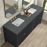 Myrrin 72" Double Vanity, Carbon Oak w/ 3 CM Parisien Bleu Silestone Top