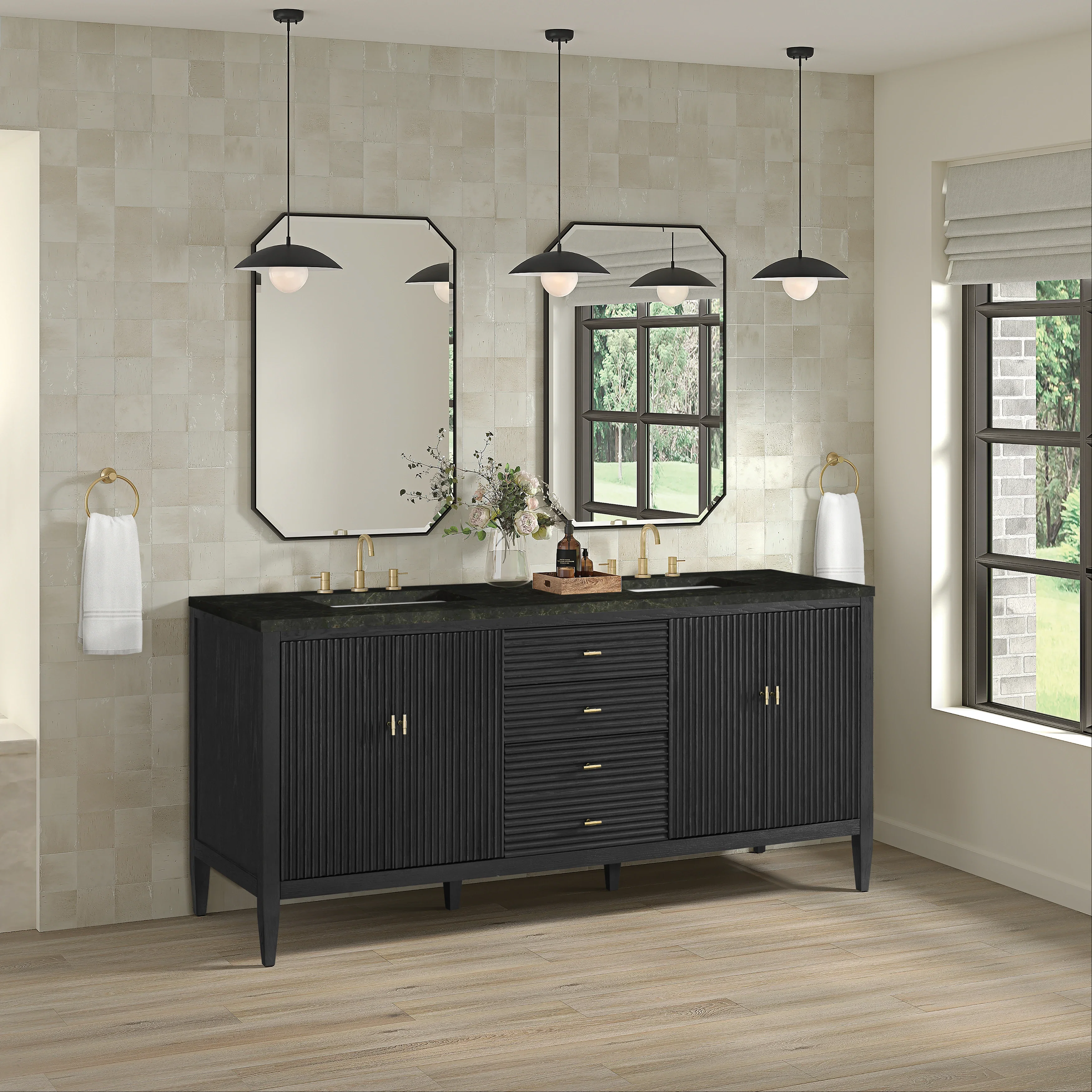 Myrrin 72" Vanity, Carbon Oak, w/ 3 CM Phantome Eclos Top