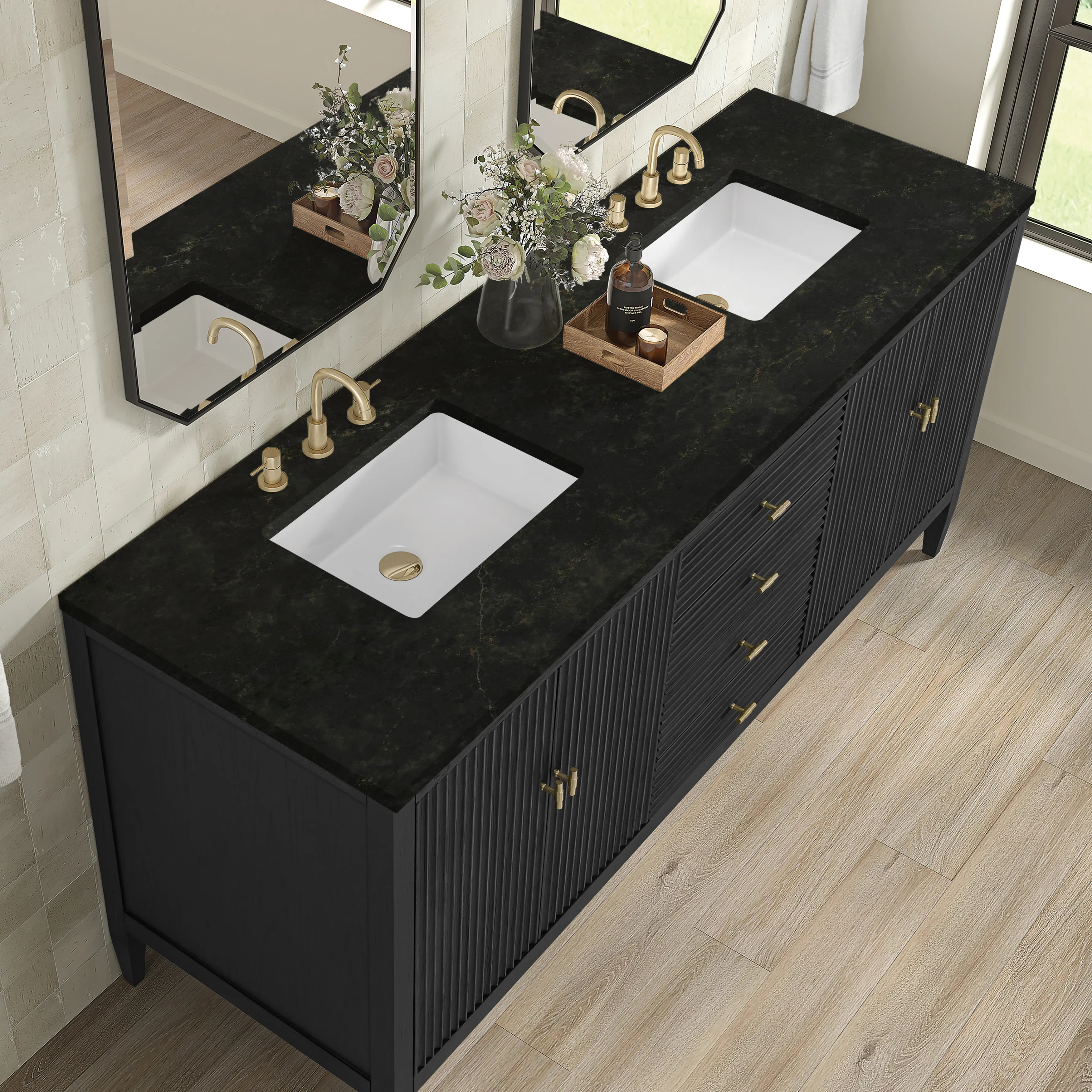 Myrrin 72" Vanity, Carbon Oak, w/ 3 CM Phantome Eclos Top
