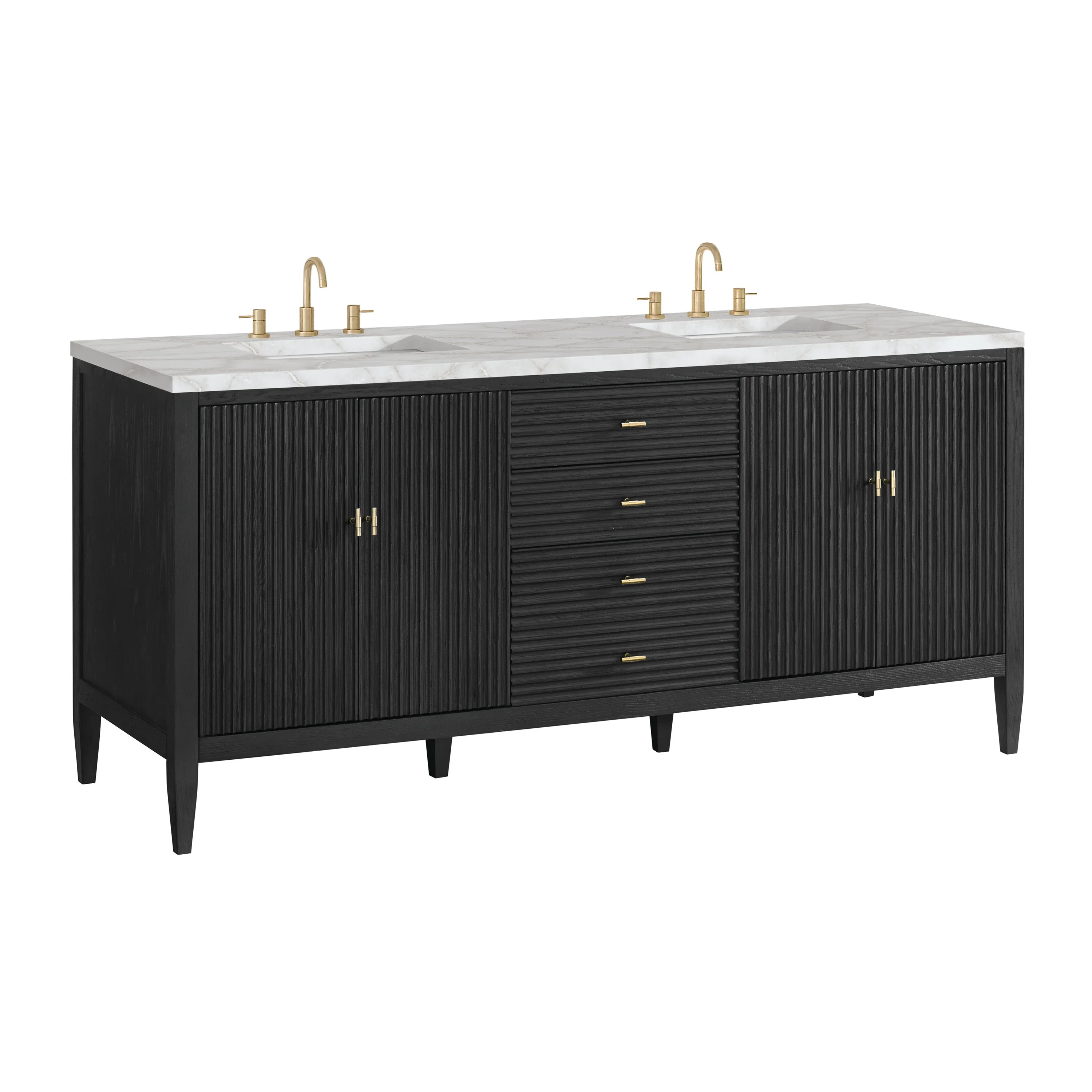 Myrrin 72" Double Vanity, Carbon Oak w/ 3 CM Victorian Silver Silestone Top