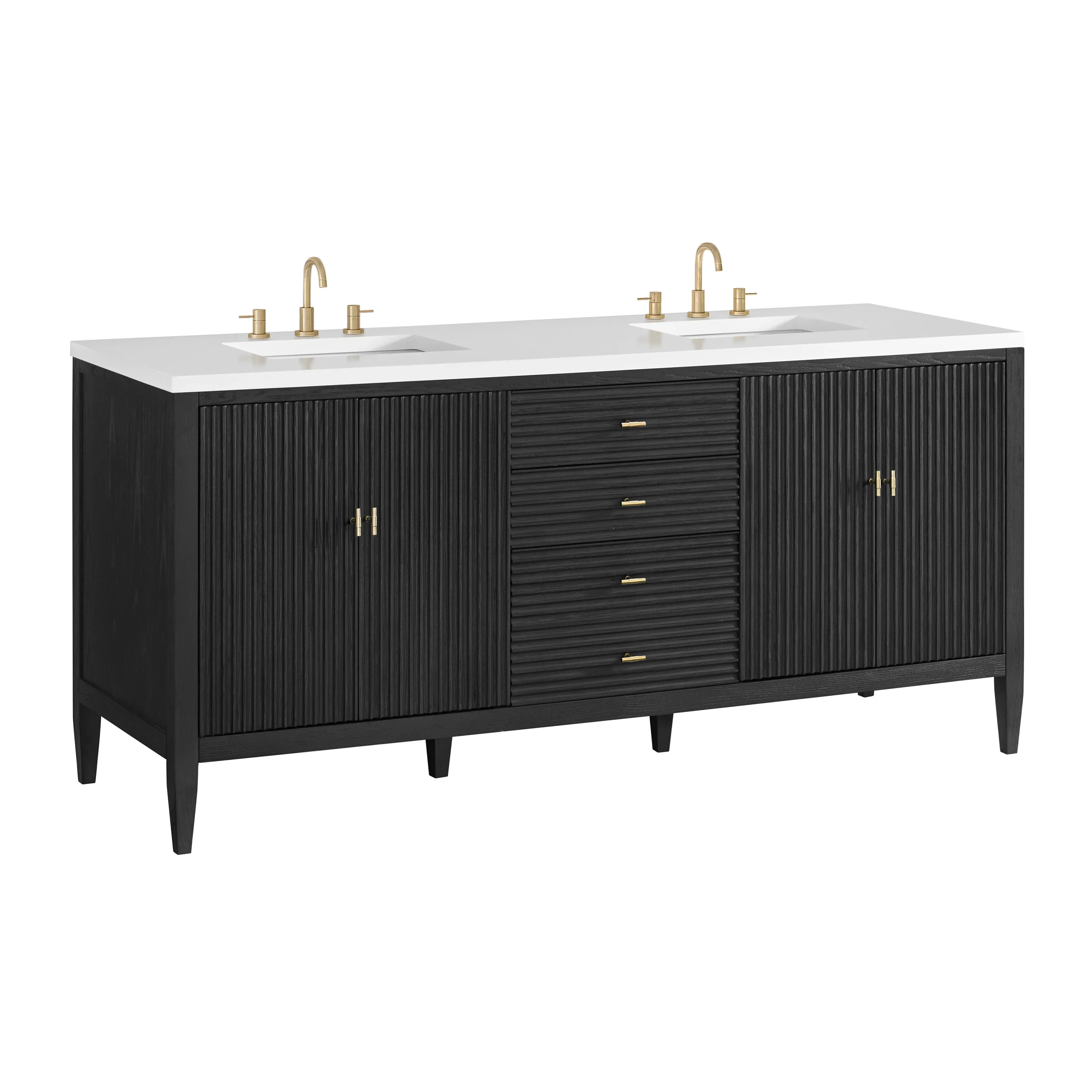 Myrrin 72" Double Vanity, Carbon Oak w/ 3 CM White Zeus Silestone Top