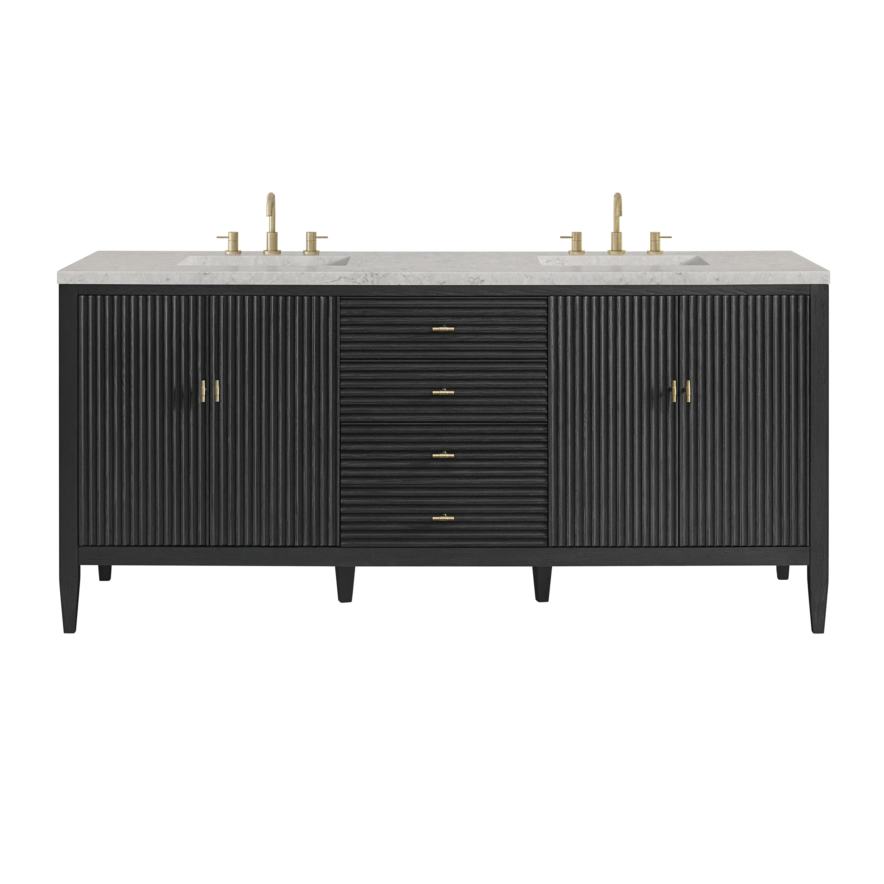 Myrrin 72" Double Vanity, Carbon Oak w/ 3 CM Eternal Jasmine Pearl Silestone Top w/FreePower Wireless Charger