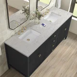Myrrin 72" Double Vanity, Carbon Oak w/ 3 CM Eternal Jasmine Pearl Silestone Top w/FreePower Wireless Charger