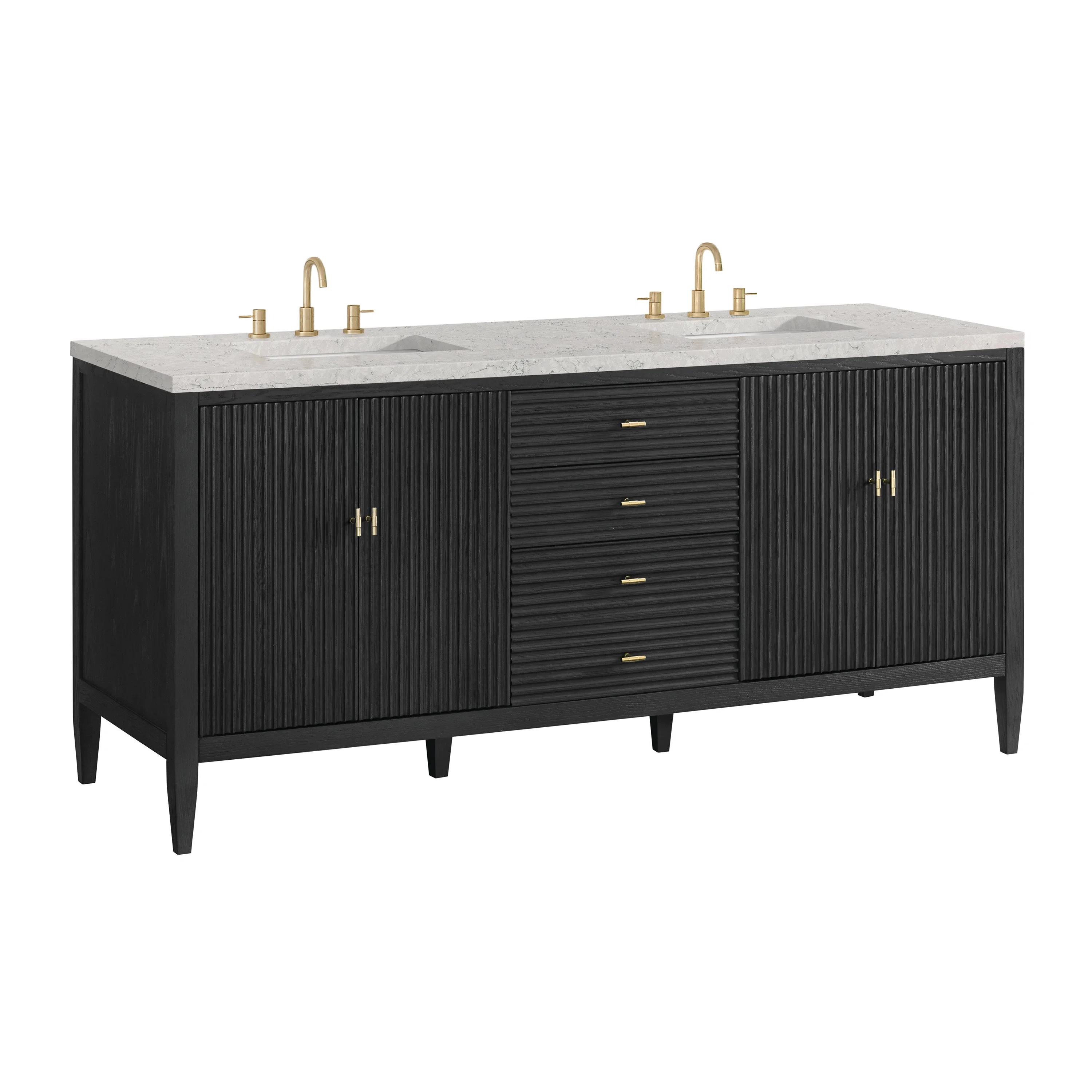 Myrrin 72" Double Vanity, Carbon Oak w/ 3 CM Eternal Jasmine Pearl Silestone Top w/FreePower Wireless Charger