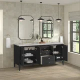 Myrrin 72" Double Vanity, Carbon Oak w/ 3 CM Eternal Jasmine Pearl Silestone Top w/FreePower Wireless Charger