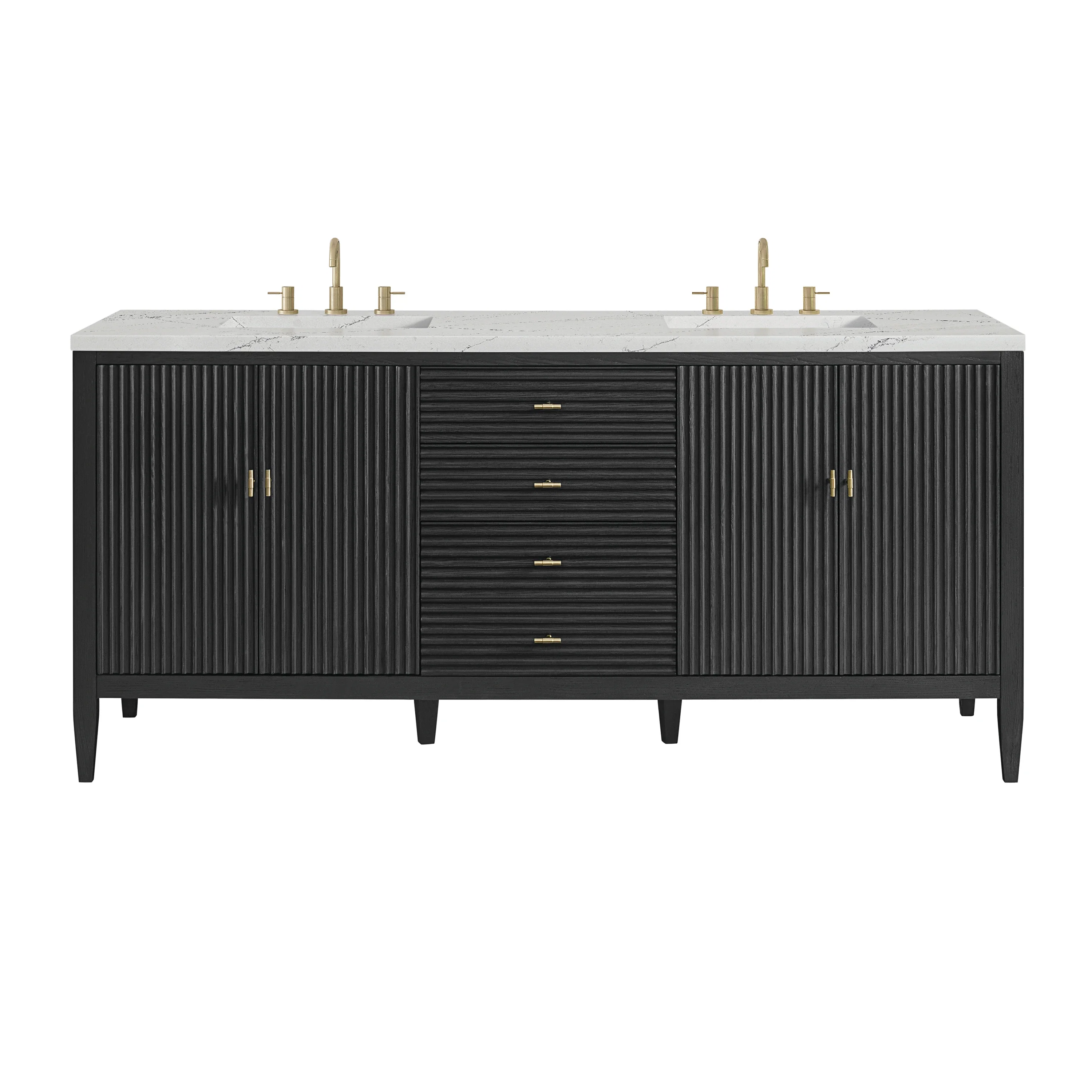 Myrrin 72" Double Vanity, Carbon Oak w/ 3 CM Ethereal Noctis Silestone Top w/FreePower Wireless Charger