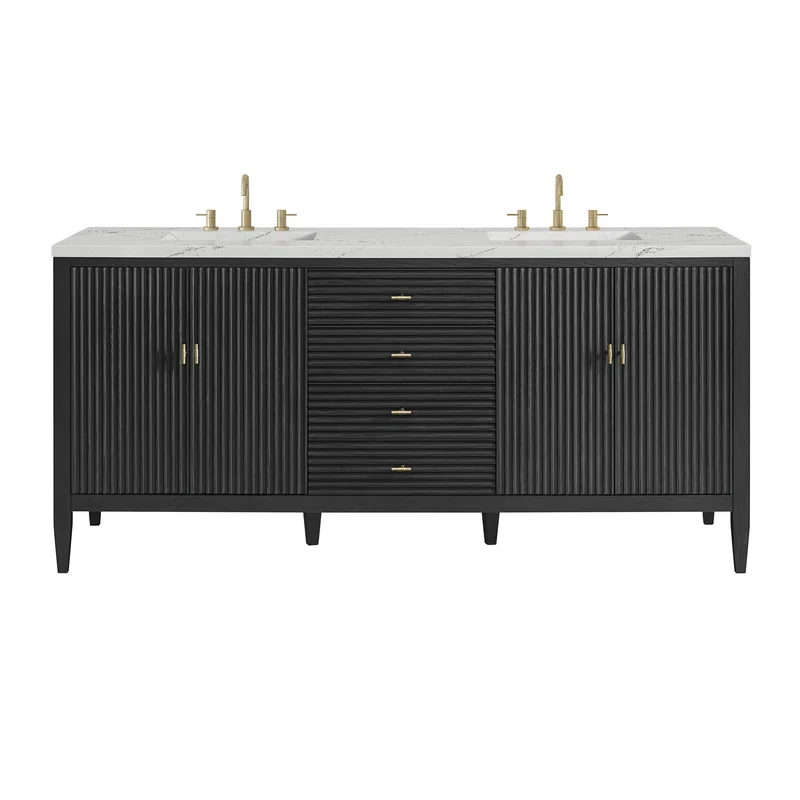 Myrrin 72" Double Vanity, Carbon Oak w/ 3 CM Ethereal Noctis Silestone Top w/FreePower Wireless Charger