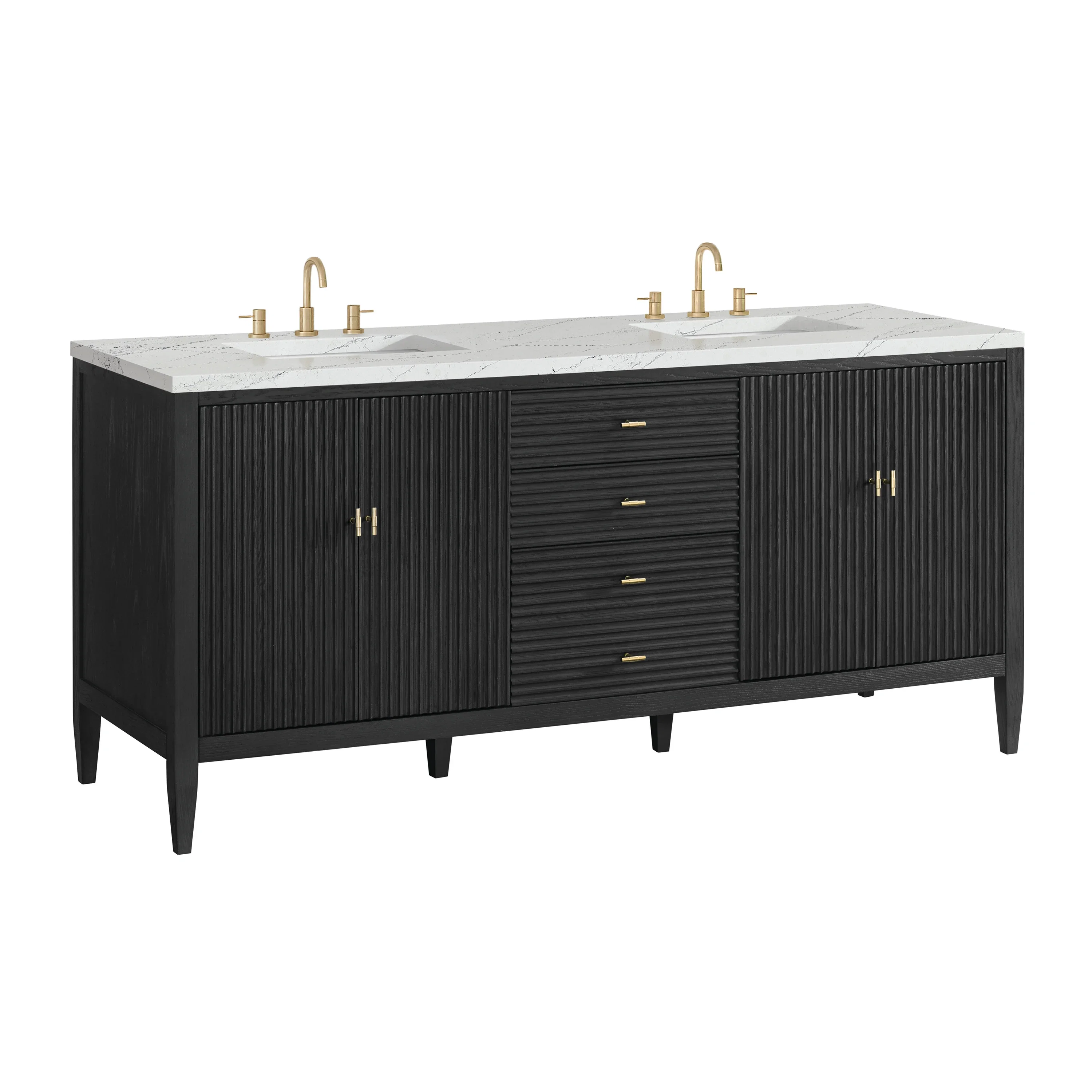 Myrrin 72" Double Vanity, Carbon Oak w/ 3 CM Ethereal Noctis Silestone Top w/FreePower Wireless Charger
