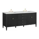 Myrrin 72" Double Vanity, Carbon Oak w/ 3 CM Ethereal Noctis Silestone Top w/FreePower Wireless Charger