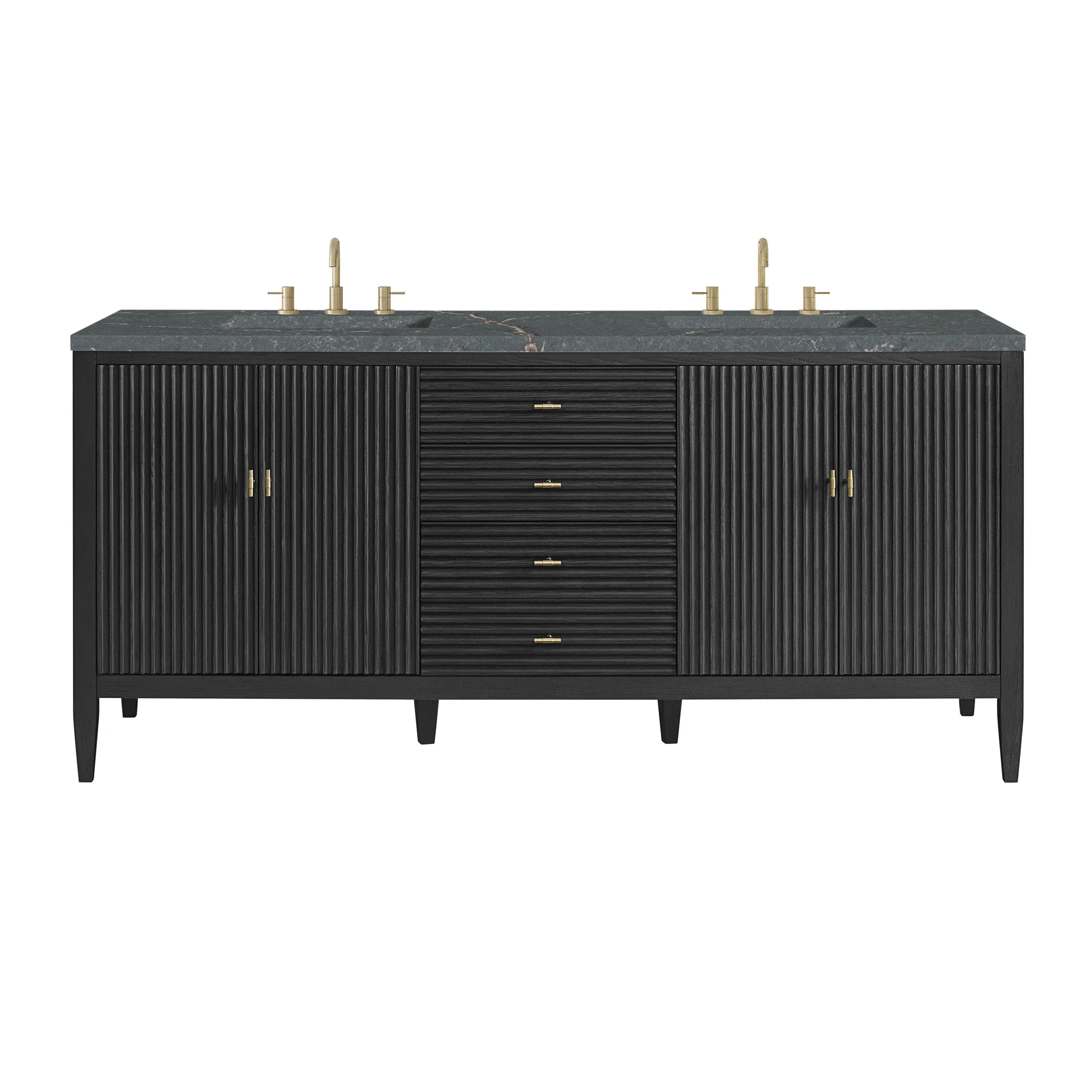 Myrrin 72" Double Vanity, Carbon Oak w/ 3 CM Parisien Bleu Silestone Top w/FreePower Wireless Charger