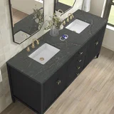 Myrrin 72" Double Vanity, Carbon Oak w/ 3 CM Parisien Bleu Silestone Top w/FreePower Wireless Charger