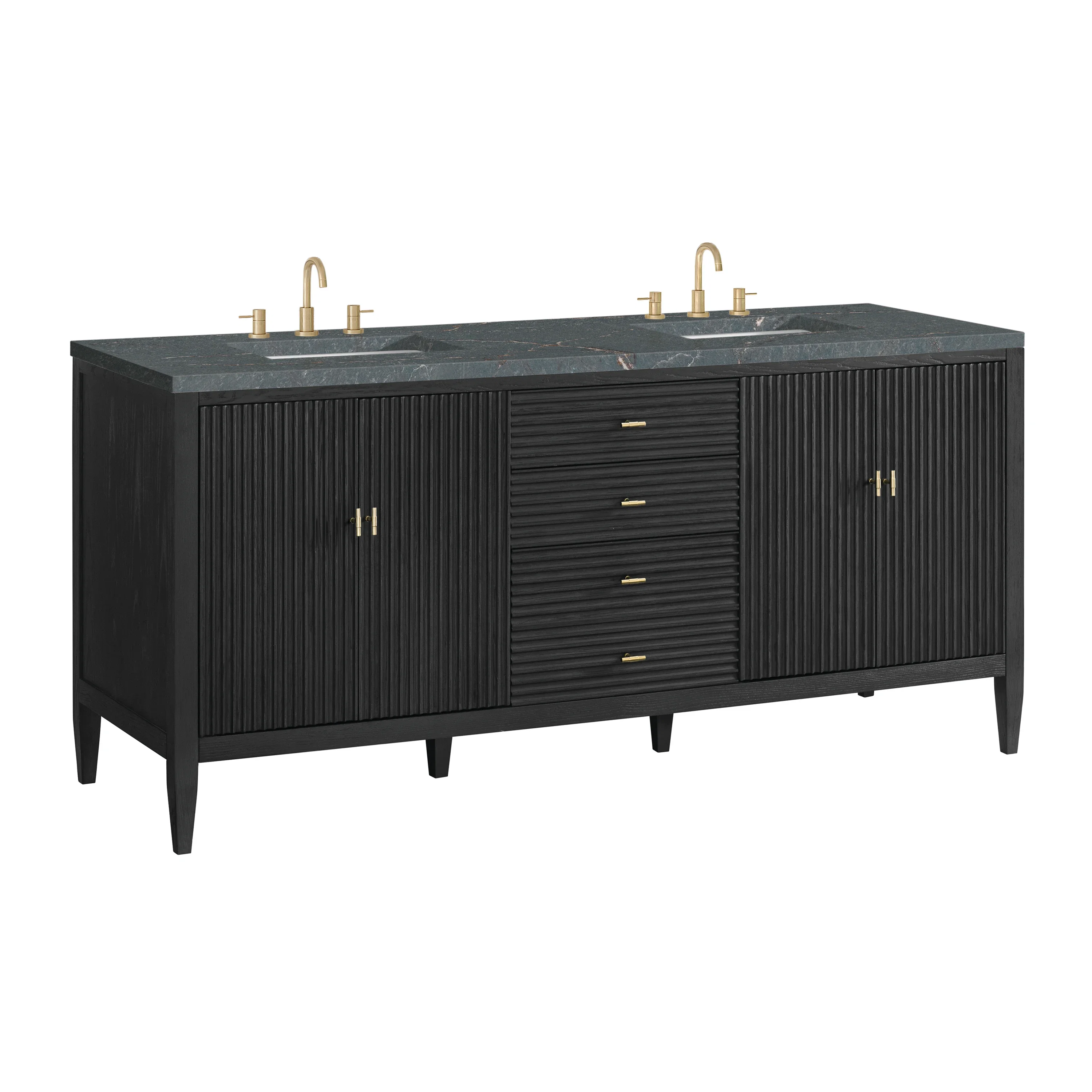 Myrrin 72" Double Vanity, Carbon Oak w/ 3 CM Parisien Bleu Silestone Top w/FreePower Wireless Charger
