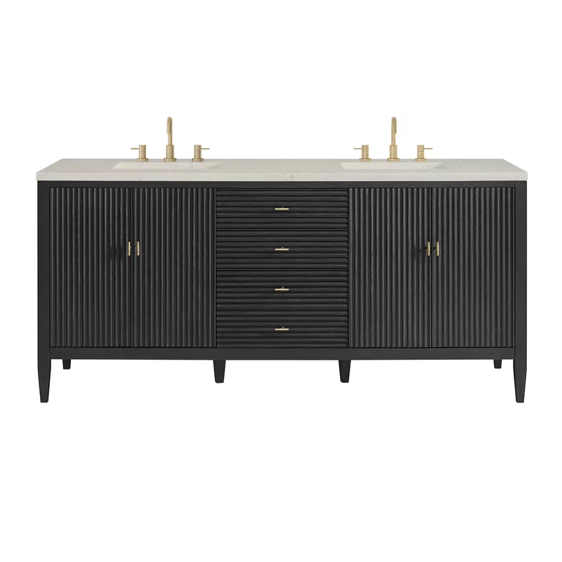 Myrrin 72" Vanity, Carbon Oak, w/ 3 CM Siberian Silestone Top w/FreePower Wireless Charger