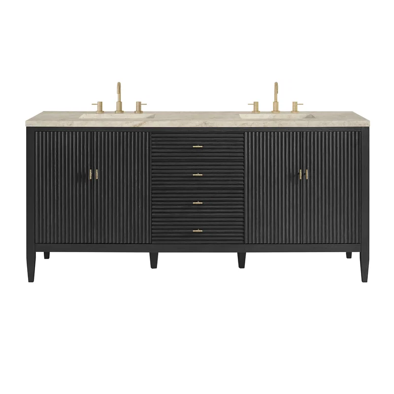 Myrrin 72" Vanity, Carbon Oak, w/ 3 CM Tajnar Eclos Top w/FreePower Wireless Charger