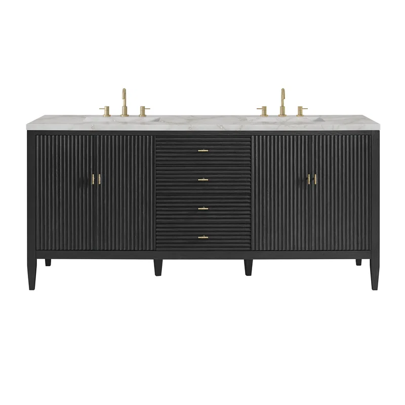 Myrrin 72" Double Vanity, Carbon Oak w/ 3 CM Victorian Silver Silestone Top w/FreePower Wireless Charger