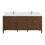 Myrrin 72" Vanity, Mid Century Walnut w/ Single Hole 3 CM White Zeus Silestone Top & Backsplash