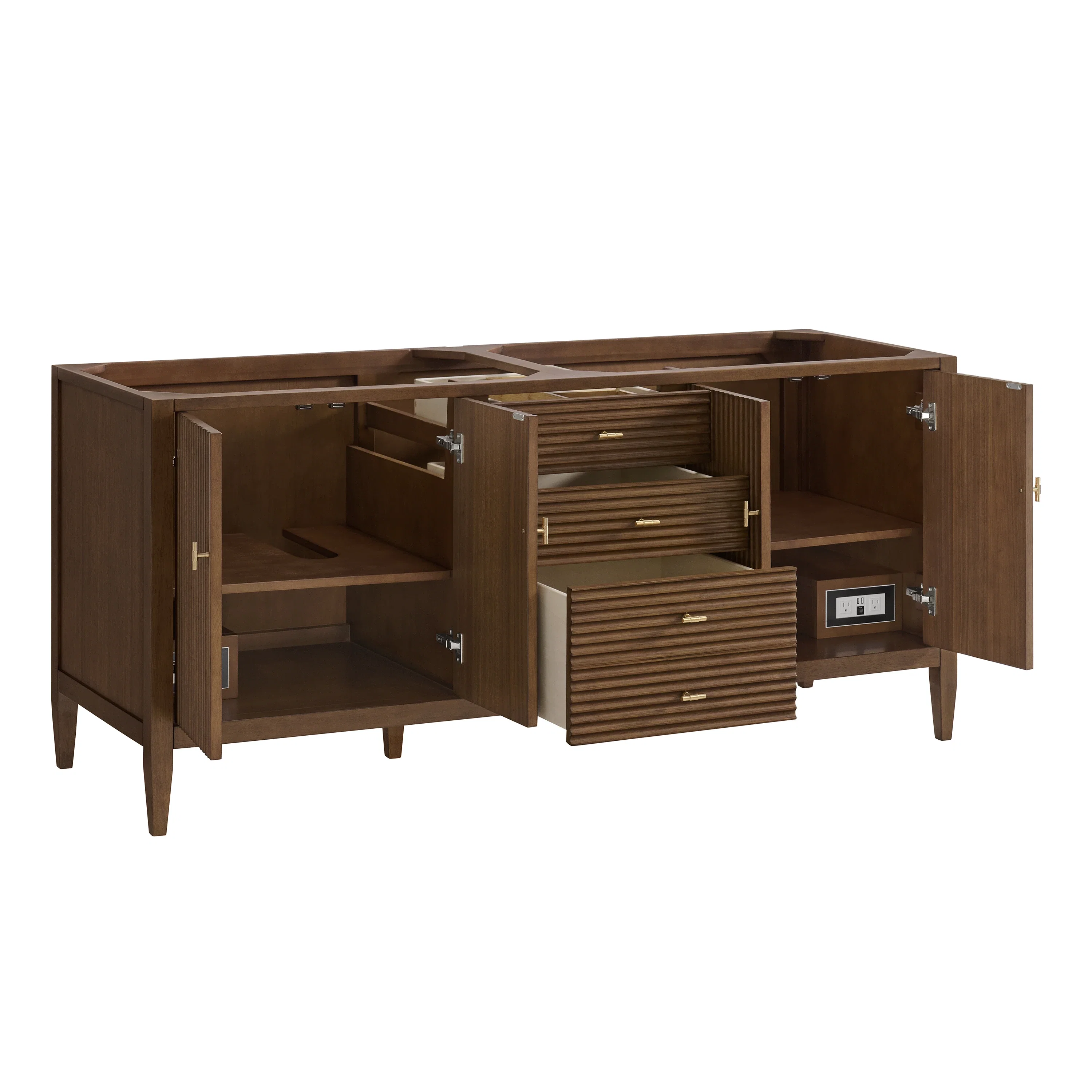 Myrrin 72" Vanity, Mid Century Walnut w/ Single Hole 3 CM White Zeus Silestone Top & Backsplash