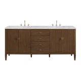 Myrrin 72" Double Vanity, Mid Century Walnut w/ 3 CM Carrara White Marble Top