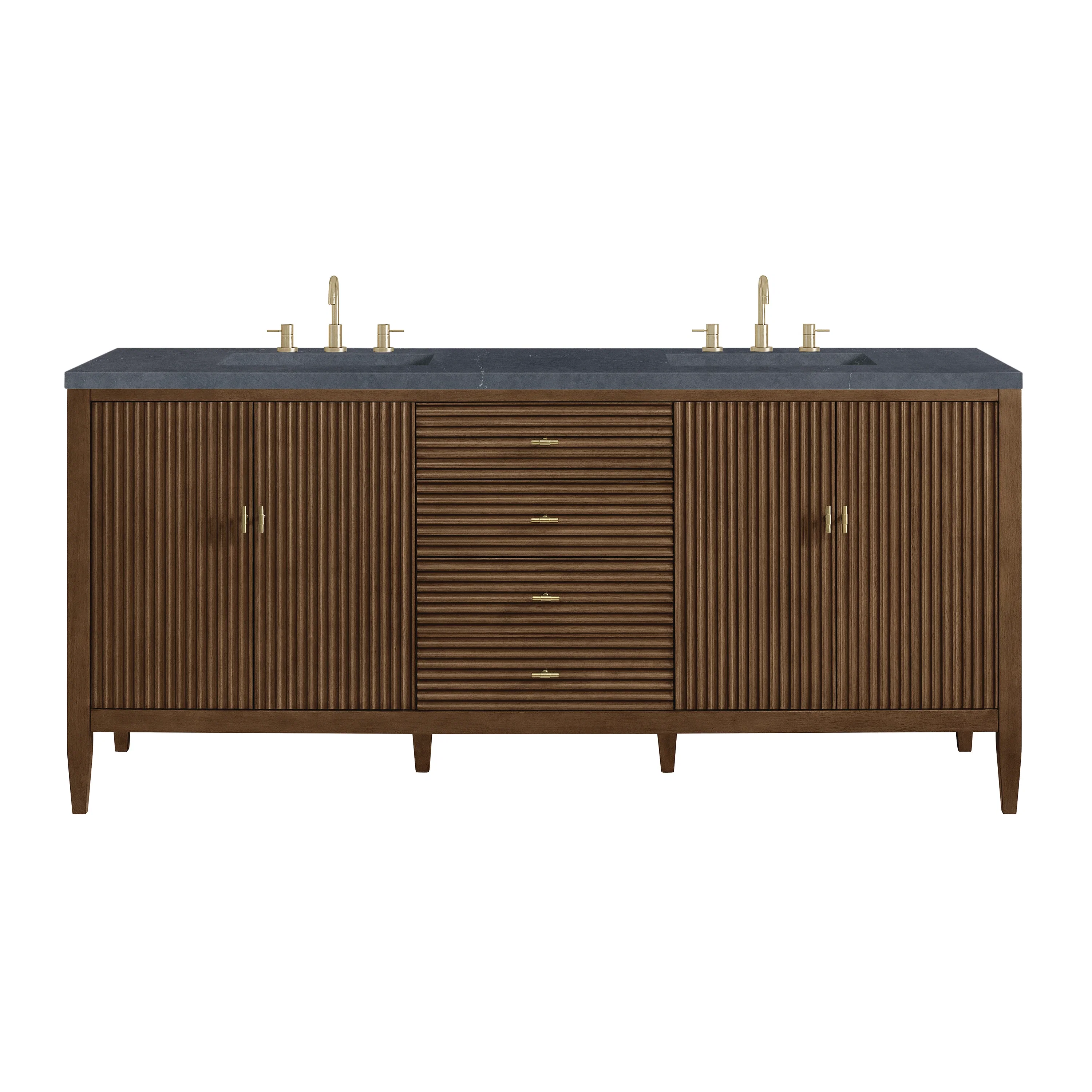 Myrrin 72" Double Vanity, Mid Century Walnut w/ 3 CM Charcoal Soapstone Silestone Top