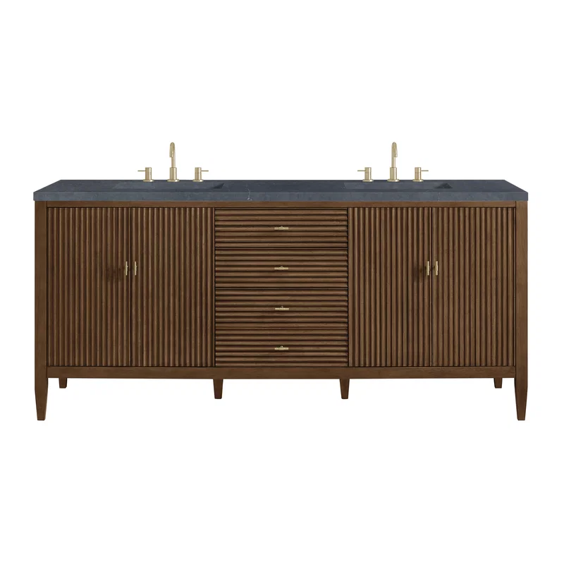 Myrrin 72" Double Vanity, Mid Century Walnut w/ 3 CM Charcoal Soapstone Silestone Top