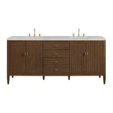 Myrrin 72" Double Vanity, Mid Century Walnut w/ 3 CM Eternal Jasmine Pearl Silestone Top