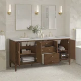 Myrrin 72" Double Vanity, Mid Century Walnut w/ 3 CM Eternal Jasmine Pearl Silestone Top