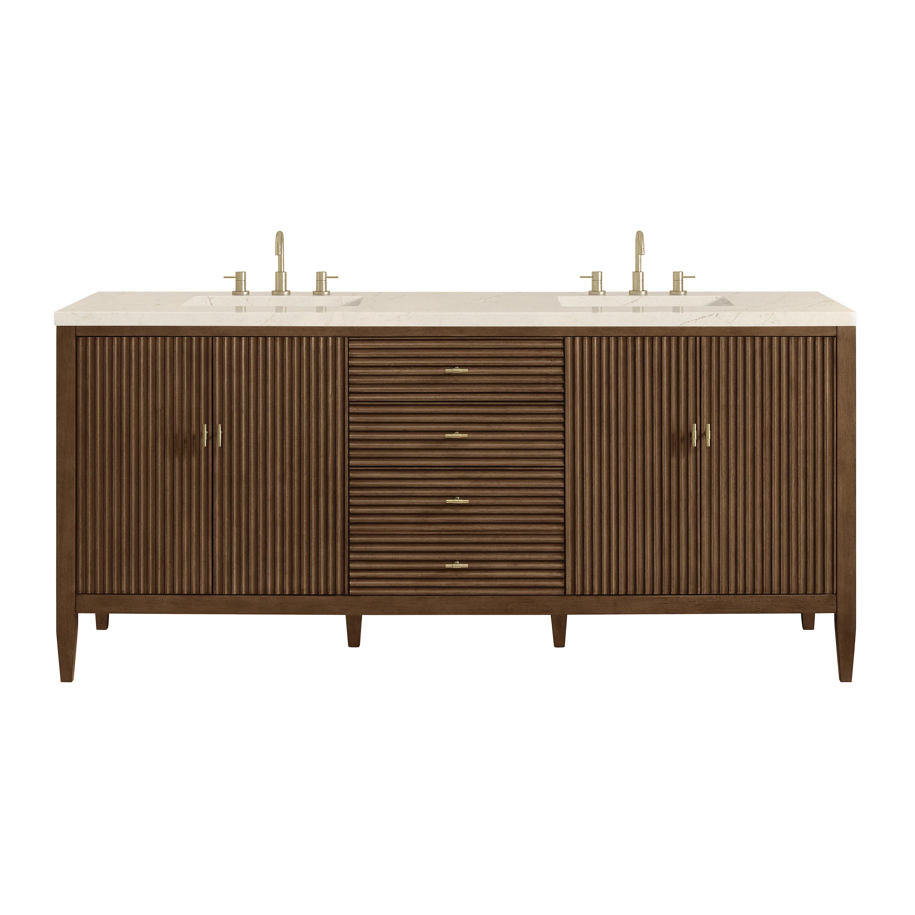 Myrrin 72" Double Vanity, Mid Century Walnut w/ 3 CM Eternal Marfil Silestone Top